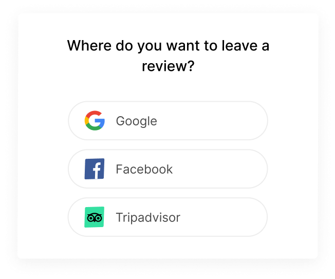 Screenshot showing part of the customer experience when they click to leave a review. Specifically, this image shows their choice of the review platforms you have integrated into your account.
