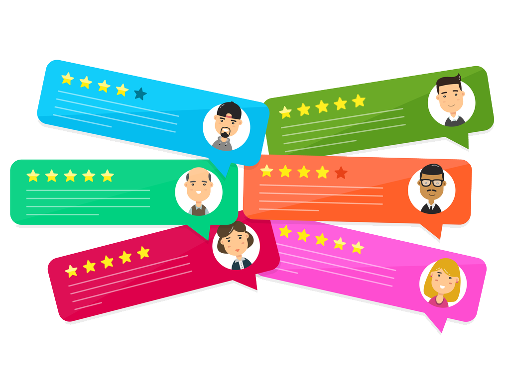 Collection of several templates representing positive online business reviews