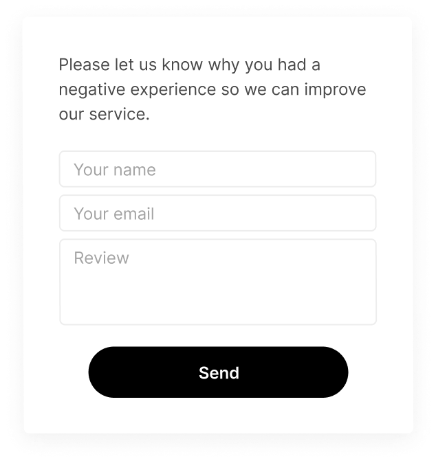 The private feedback form, which can be presented to users who indicate they had a negative experience. You can collect their informaiton and feedback in order to resolve the issue that impacted their experience.